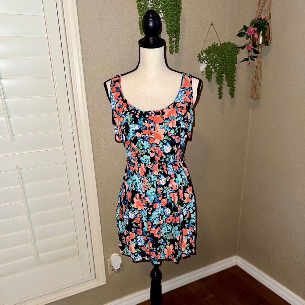 Candie’s Black Floral Ruffle Mini Dress - Size M